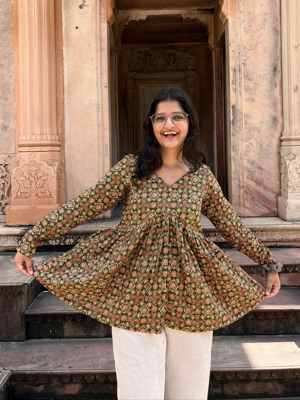 Green Full Sleeve Peplum Kurti
