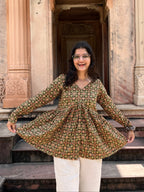 Green Full Sleeve Peplum Kurti