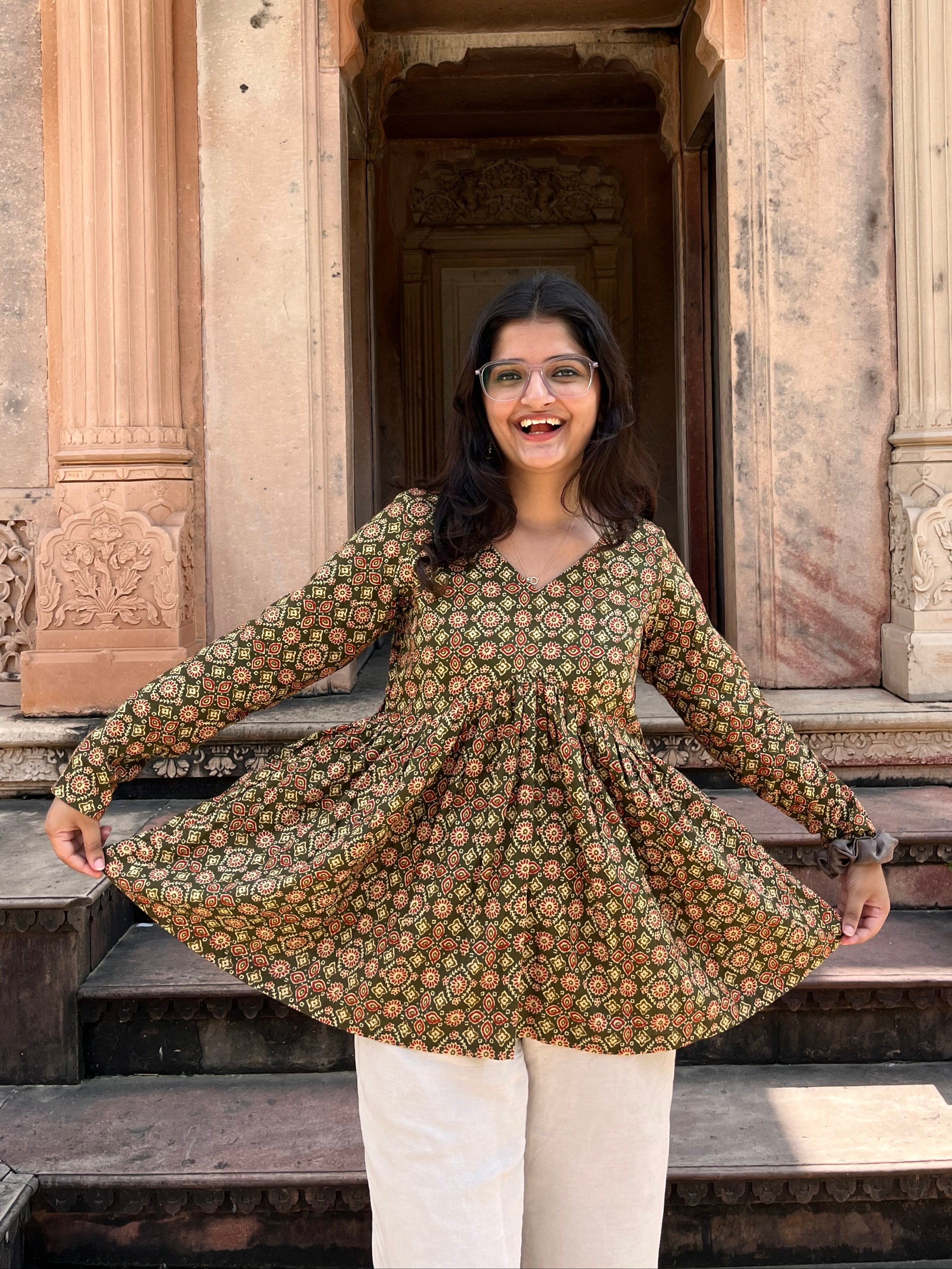Green Full Sleeve Peplum Kurti