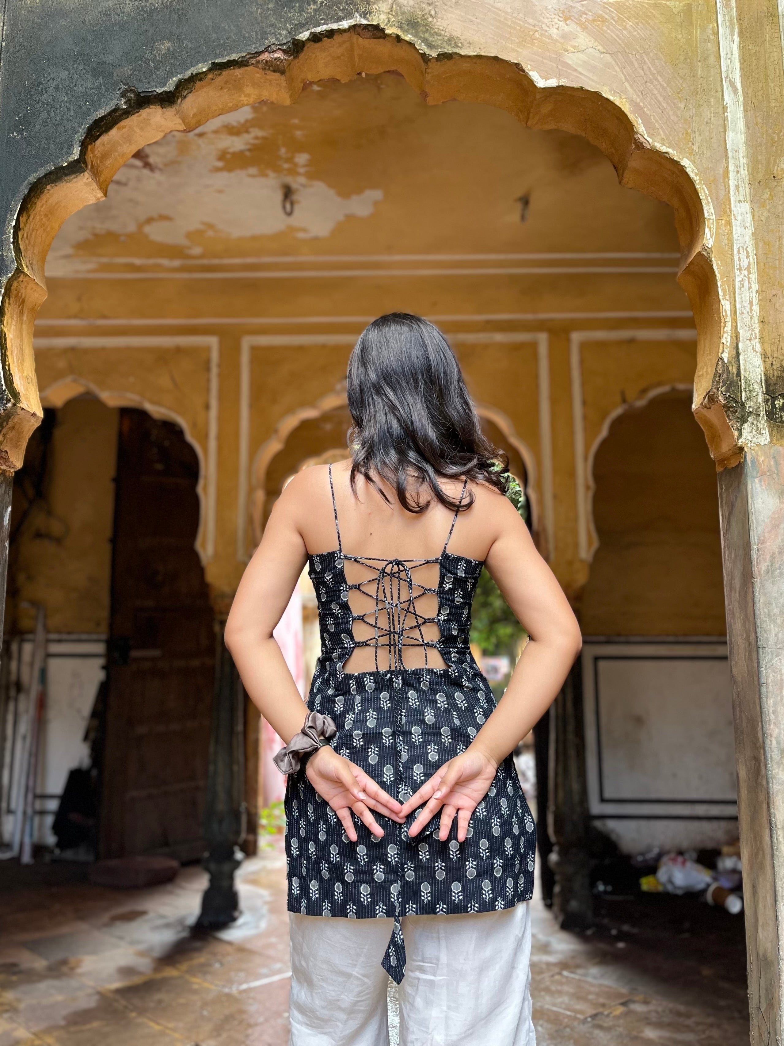 Black Noodle Strap Corset Kurti
