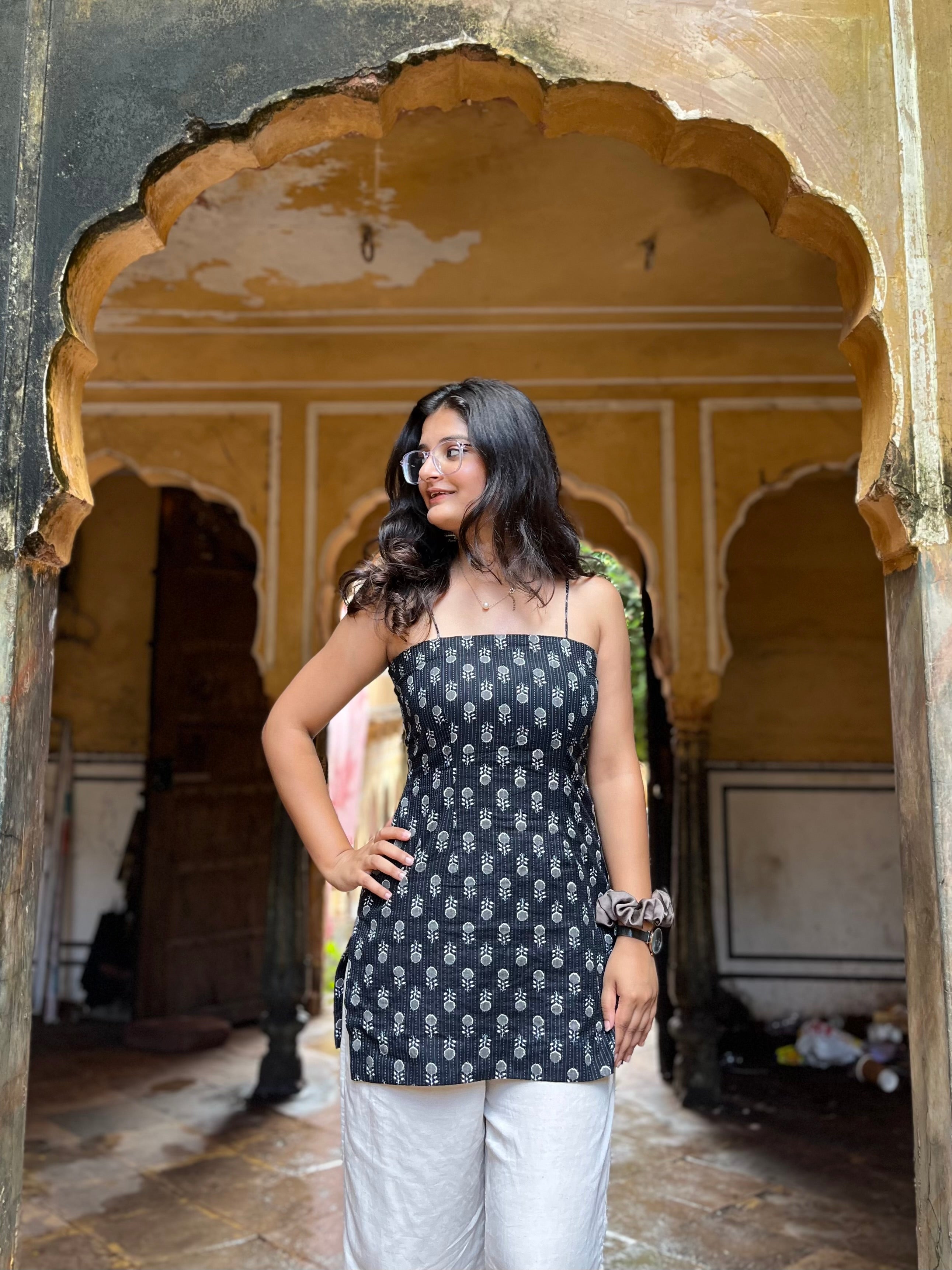 Black Noodle Strap Corset Kurti
