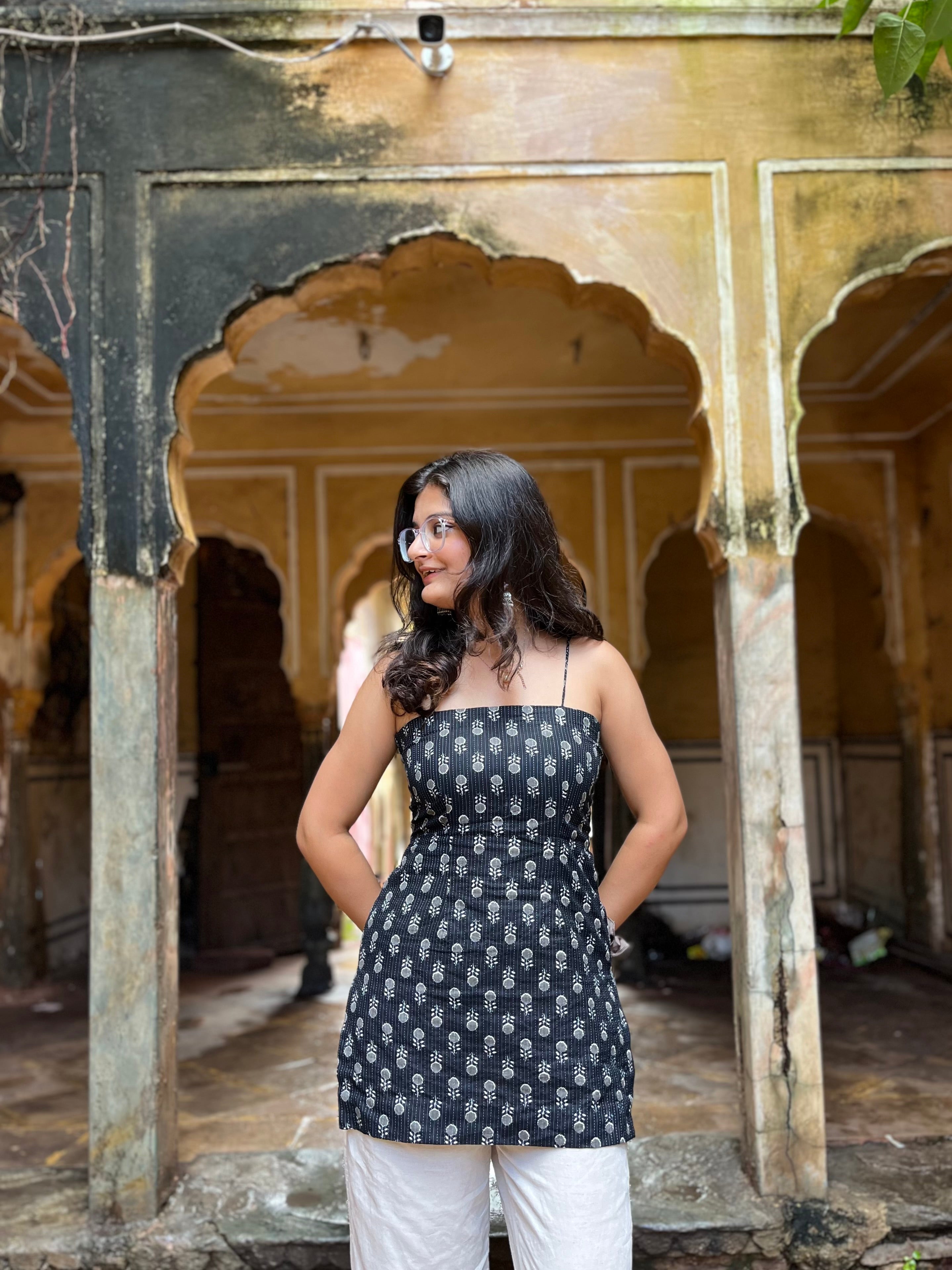 Black Noodle Strap Corset Kurti
