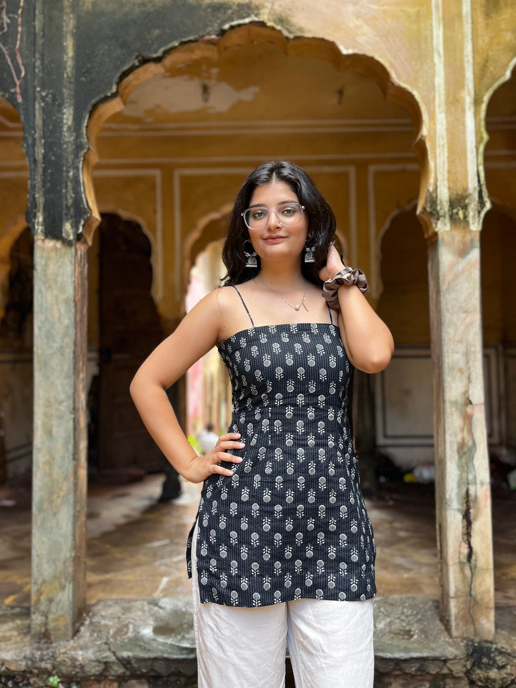 Black Noodle Strap Corset Kurti
