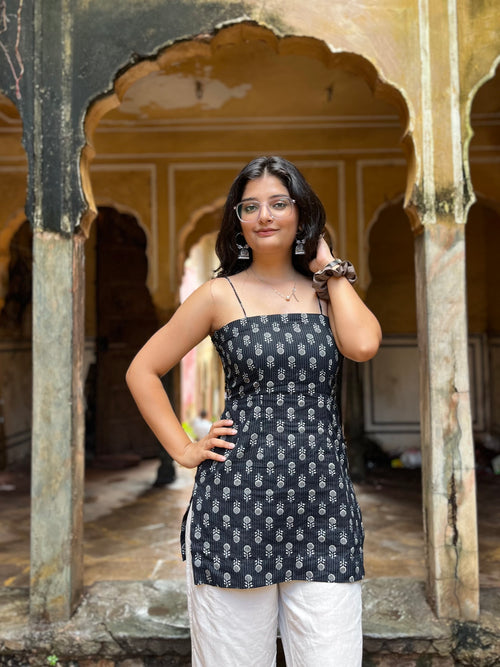 Black Noodle Strap Corset Kurti