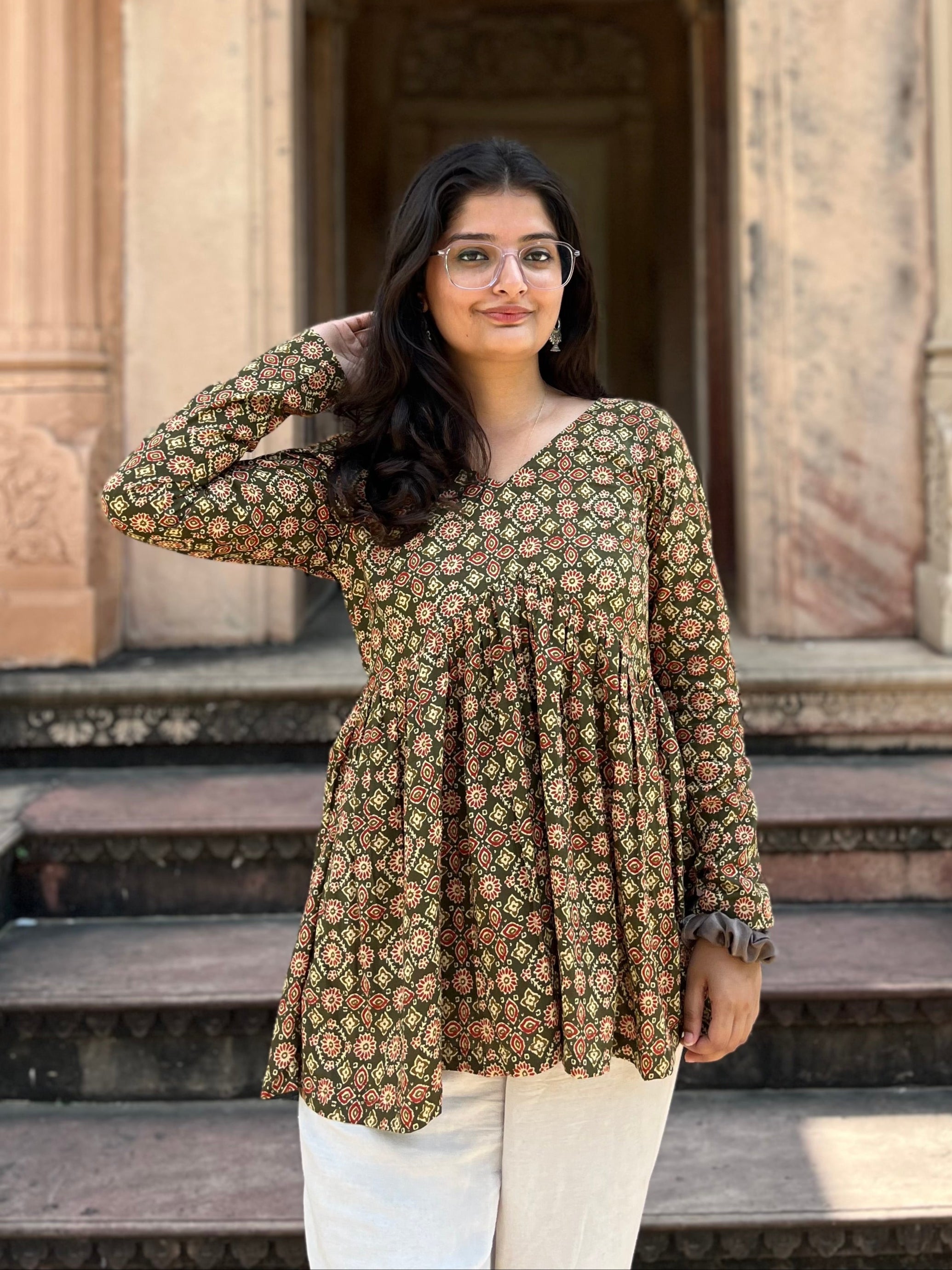 Green Full Sleeve Peplum Kurti