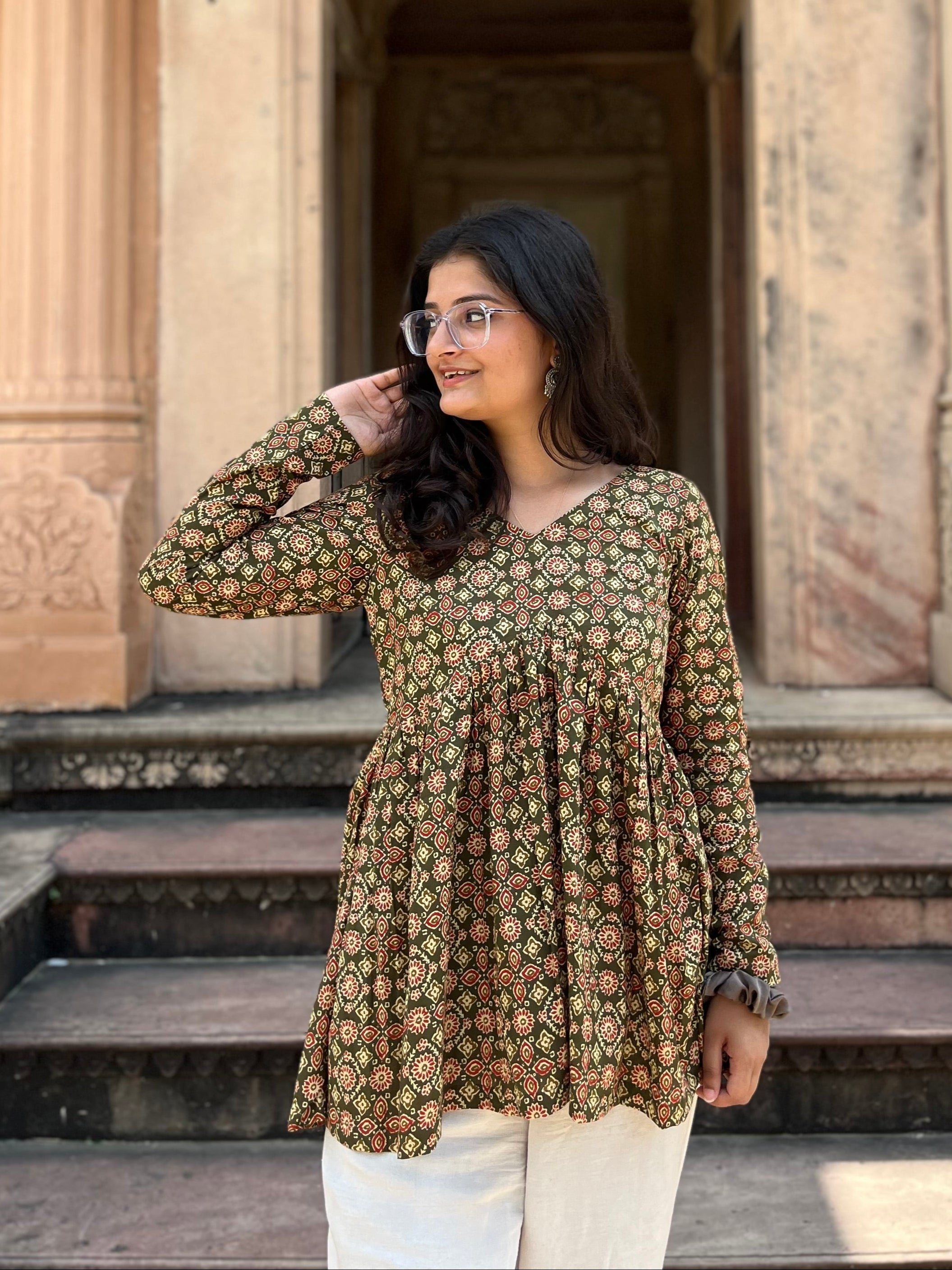 Green Full Sleeve Peplum Kurti