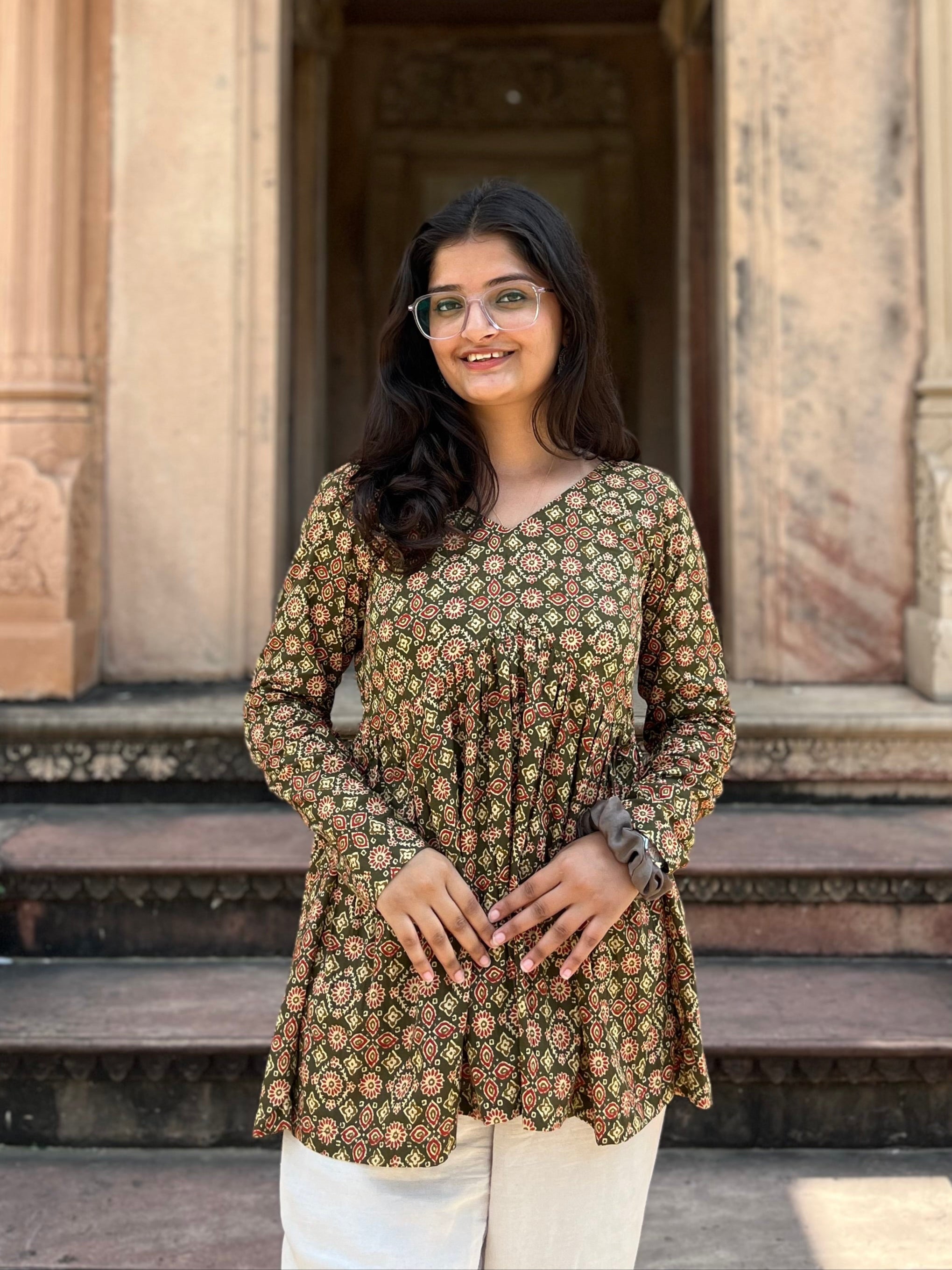 Green Full Sleeve Peplum Kurti