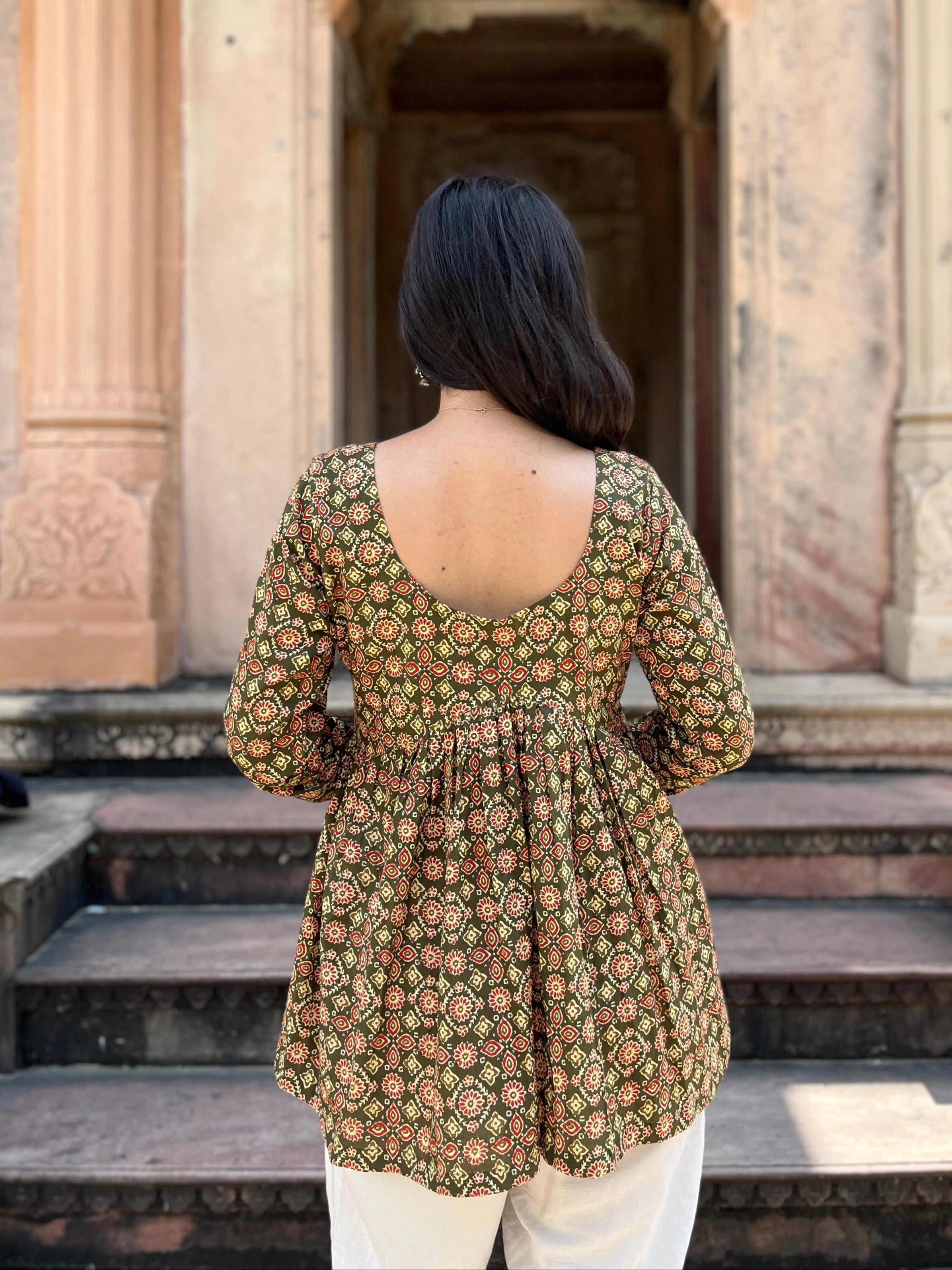 Green Full Sleeve Peplum Kurti