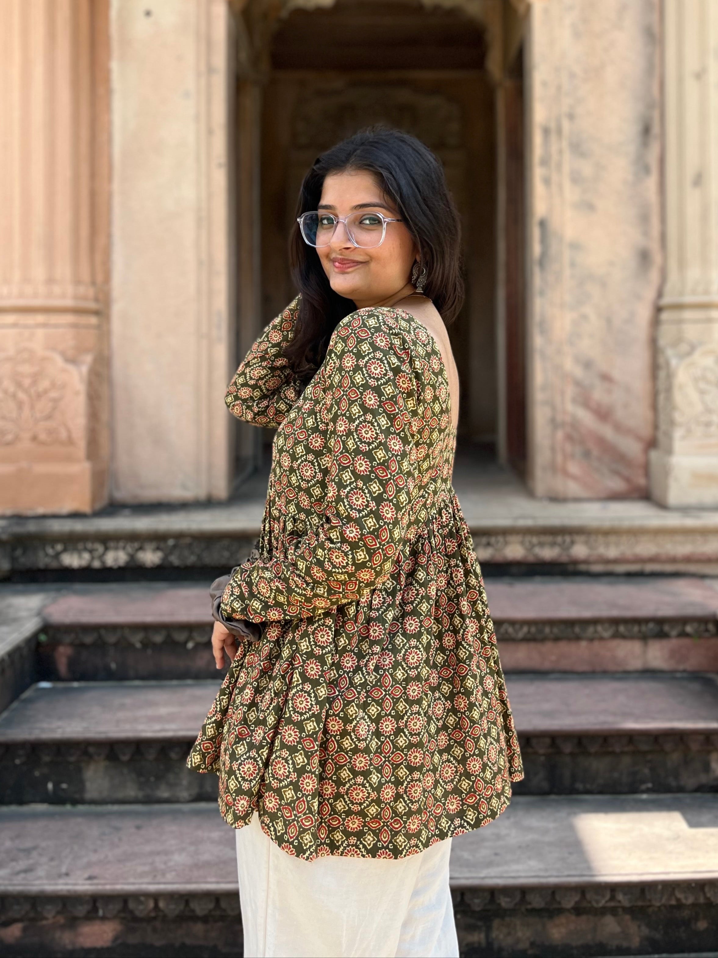 Green Full Sleeve Peplum Kurti
