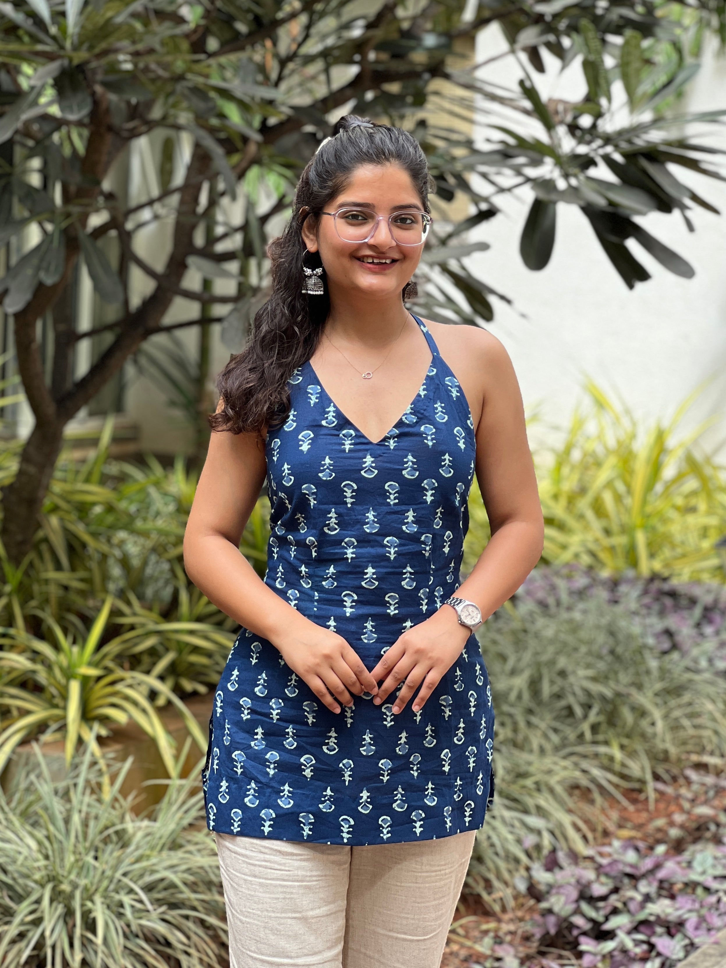 Blue Halter neck Corset Kurti