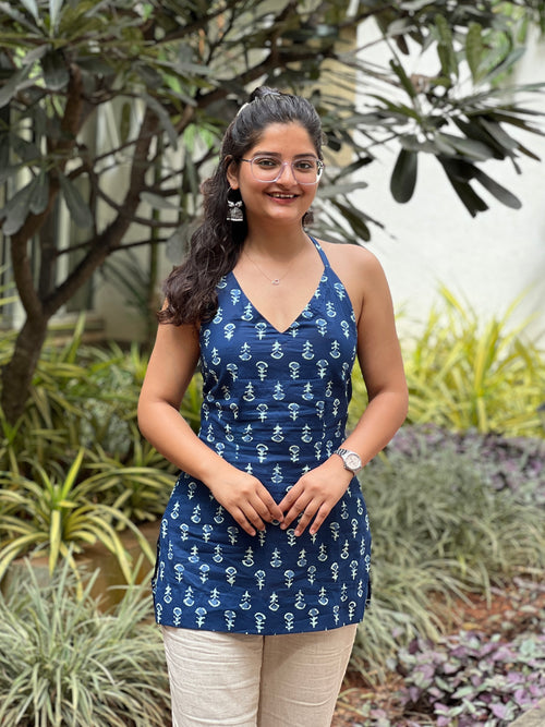 Blue Halter neck Corset Kurti