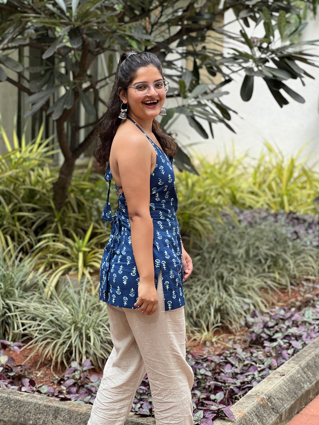 Blue Halter neck Corset Kurti