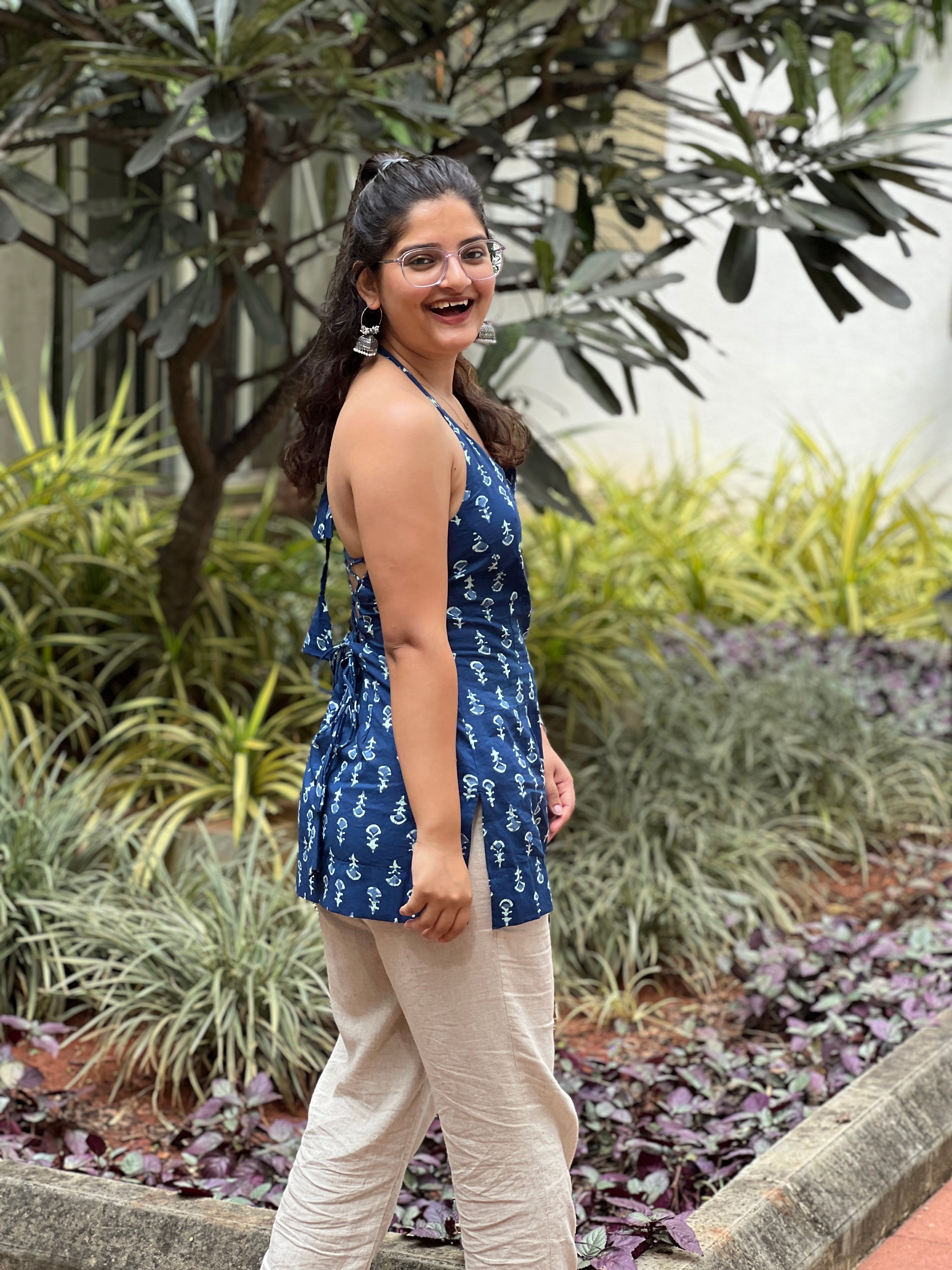 Blue Halter neck Corset Kurti