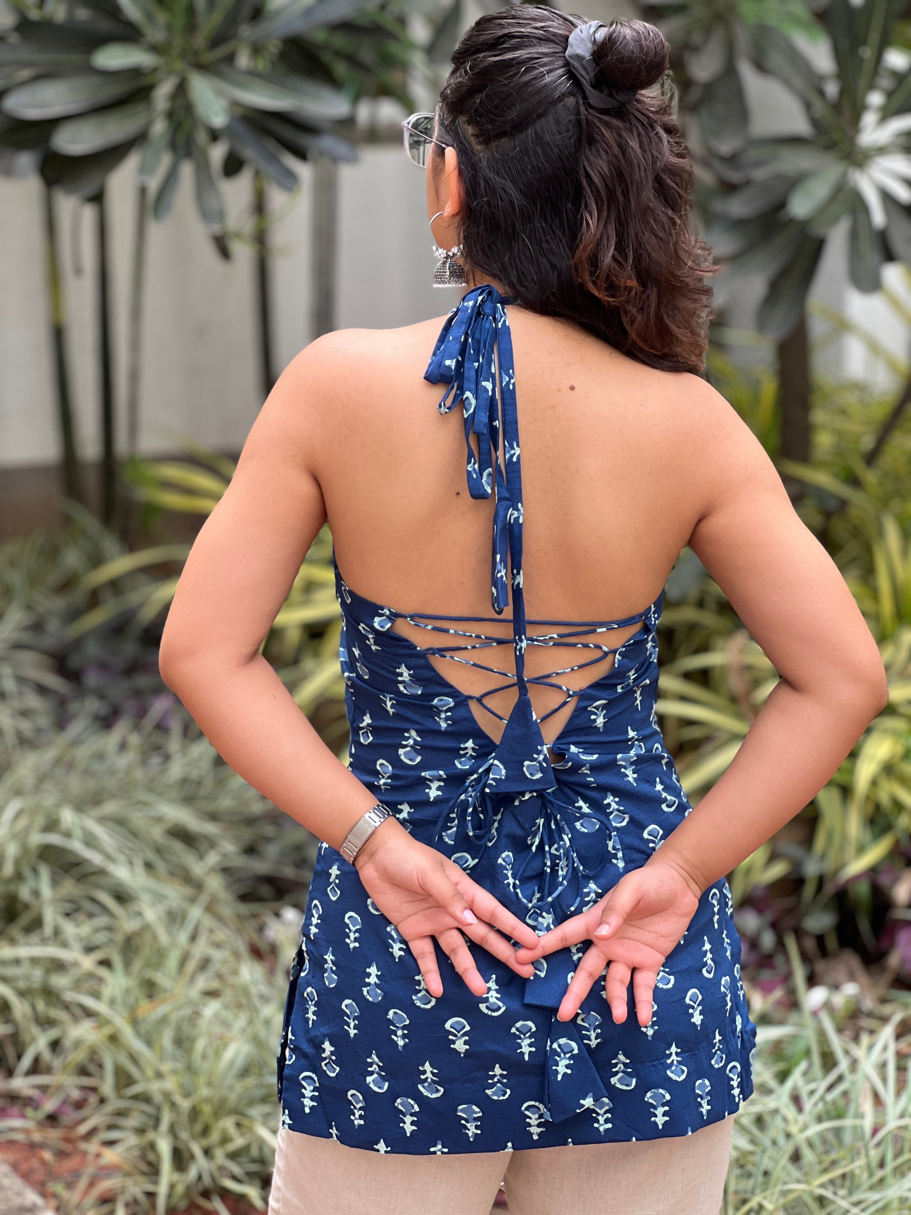 Blue Halter neck Corset Kurti
