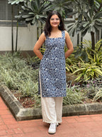 Blue Floral Long Kurti with Corset