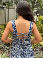Blue Floral Long Kurti with Corset